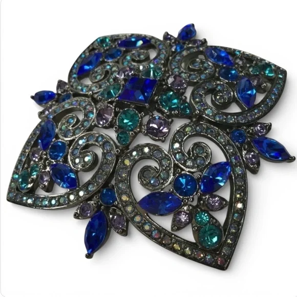 Vtg JOAN RIVERS Maltese Cross Brooch Rich Blues & AB Rhinestones Signed Thailand - Picture 4 of 14